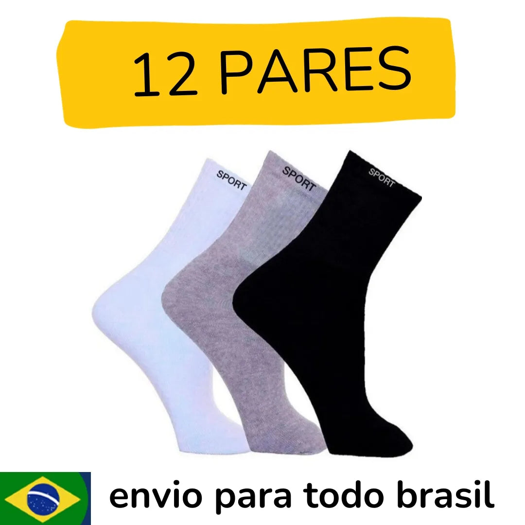 Conjuntos de 12 pares meias  tubo alto adulto masculino em algodão