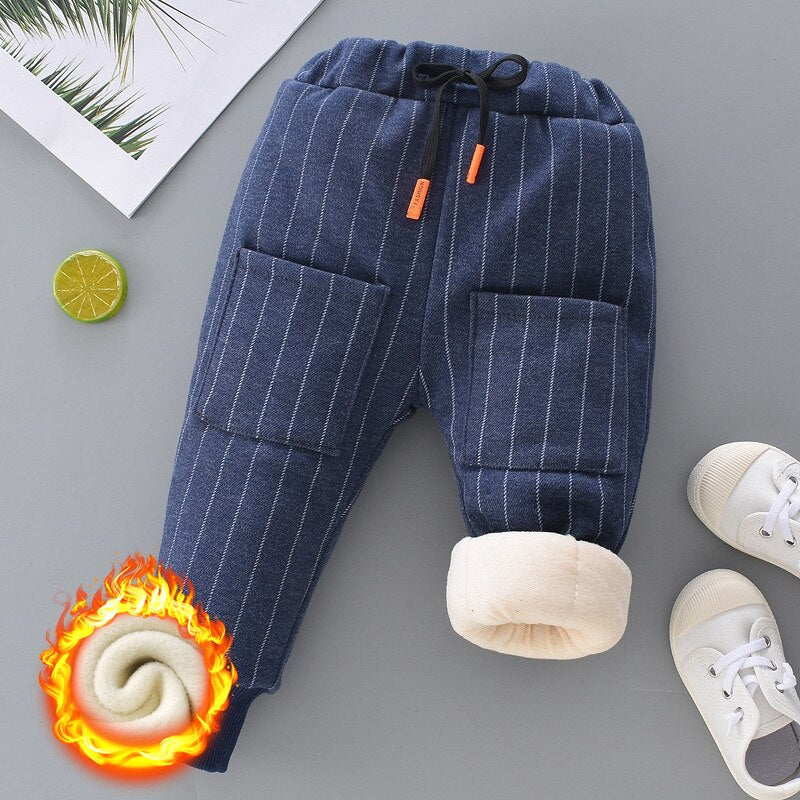 Calça infantil masculina com cintura elástica e velo acolchoado