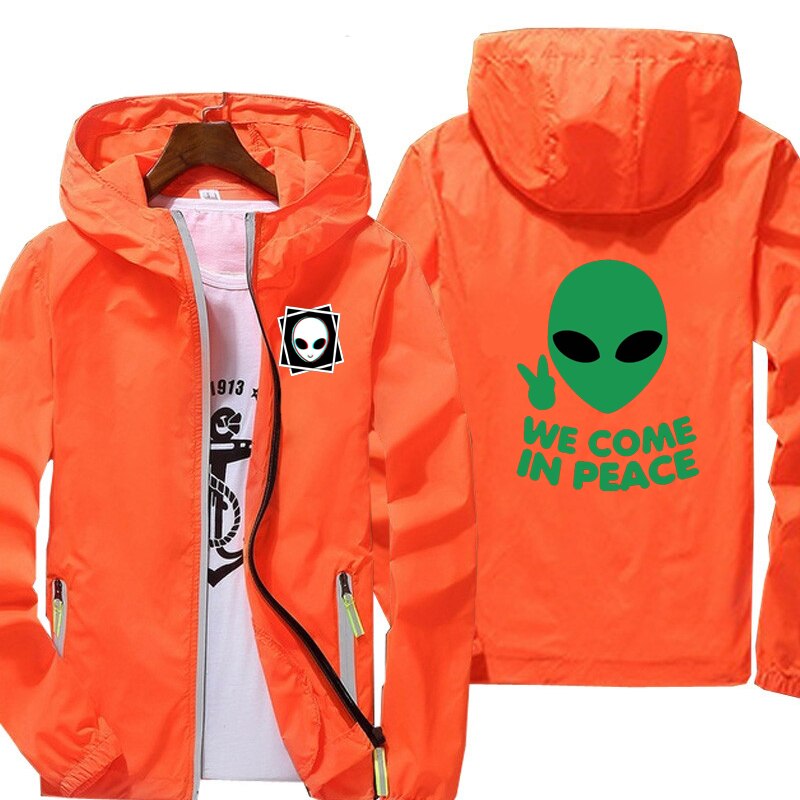 Jaqueta corta-vento masculina com logo alienígena
