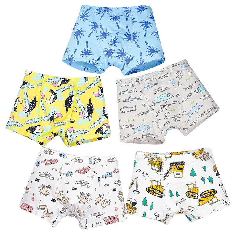 Kit com 5 Cuecas boxers infantis Happy Flute em algodão com desenhos animados