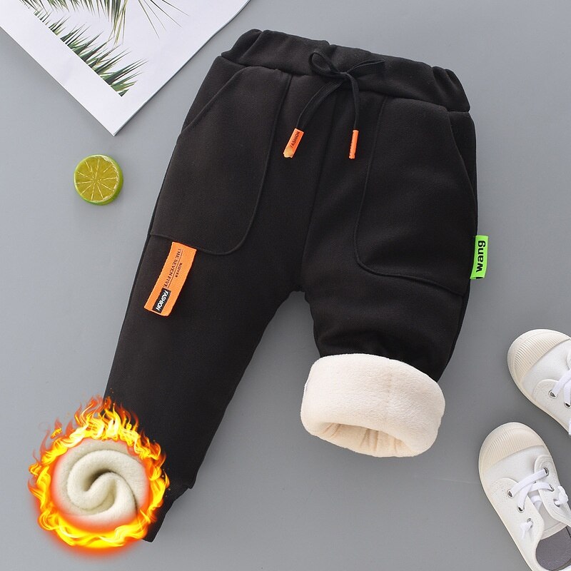 Calça infantil masculina com cintura elástica e velo acolchoado