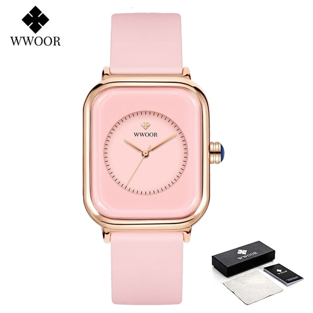 Relógios de marca de luxo WWOOR  feminino pulseira de silicone à prova d'água