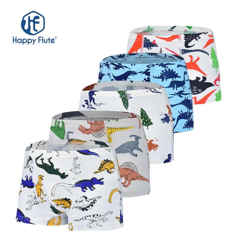 Kit com 5 Cuecas boxers infantis Happy Flute em algodão com desenhos animados