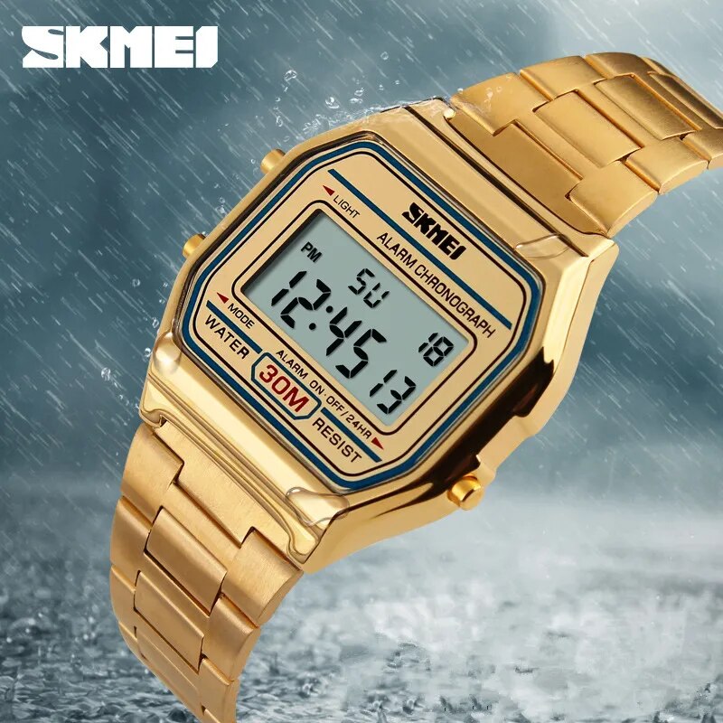 Relógio masculino SKIMEI de luxo digital esportivo à prova d'água em aço inoxidável