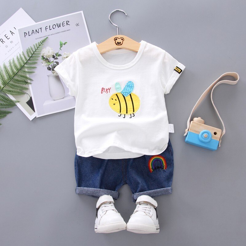 Conjunto infantil masculino de algodão com 2 peças camiseta + short