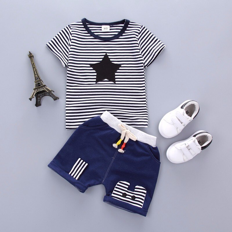 Conjunto infantil masculino de algodão com 2 peças camiseta + short