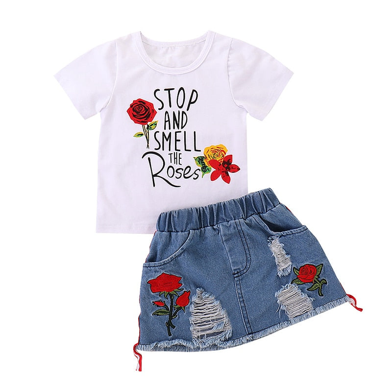 Conjunto infantil feminino de 2 peças camiseta + saia