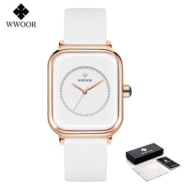 Relógios de marca de luxo WWOOR  feminino pulseira de silicone à prova d'água