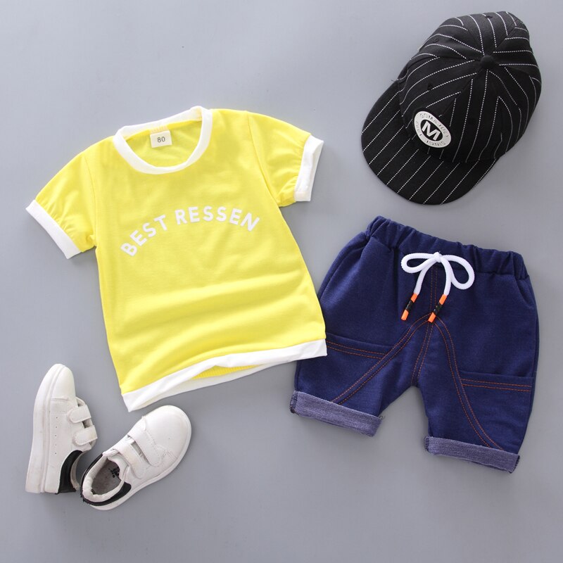 Conjunto infantil masculino de algodão com 2 peças camiseta + short