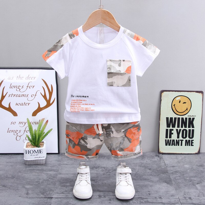 Conjunto infantil masculino de algodão com 2 peças camiseta + short