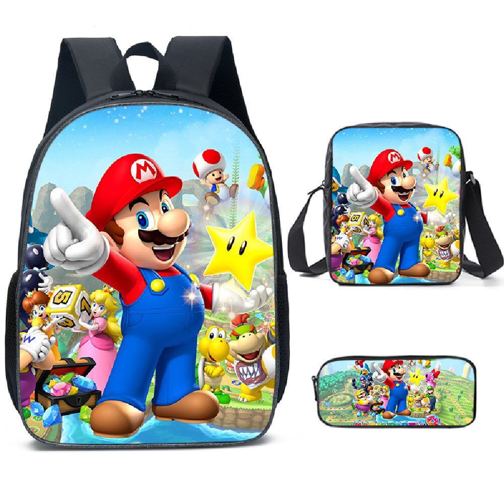 Kit escolar infantil do anime Super Mario com 3 peças bolsa +lancheira + estojo