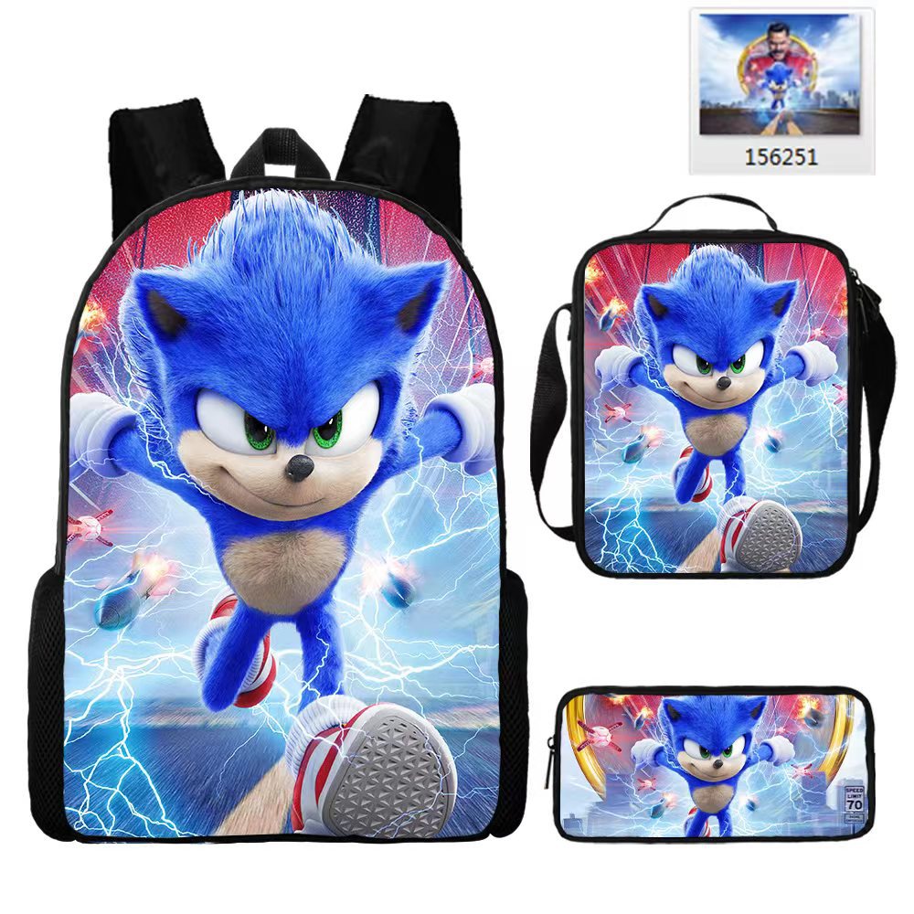 Kit escolar infantil do Sonic 3 peças bolsa+mochila+estojo