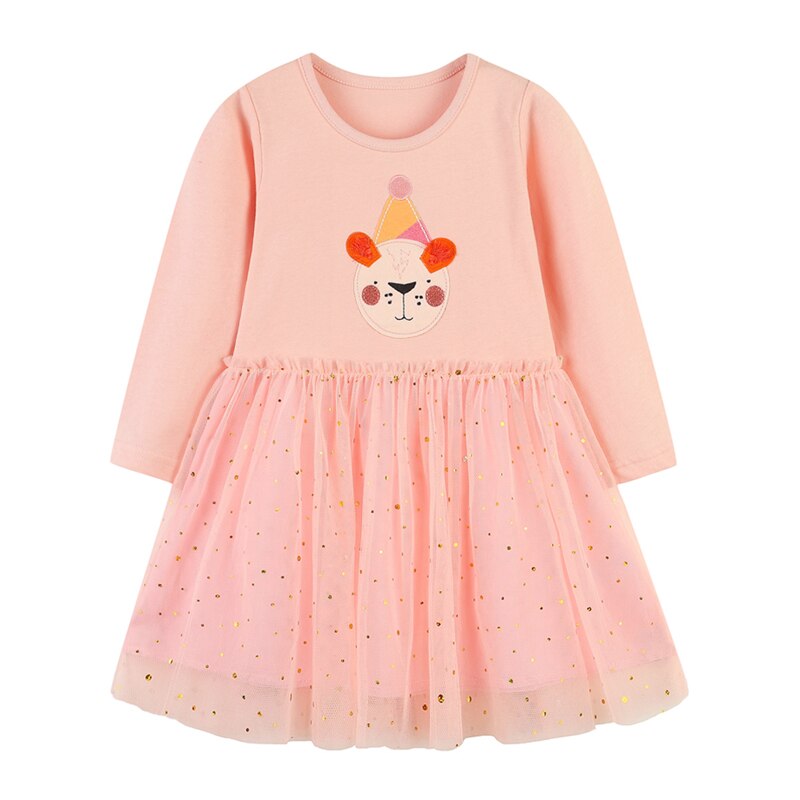 Vestido infantil feminino com manga comprida e desenhos animados