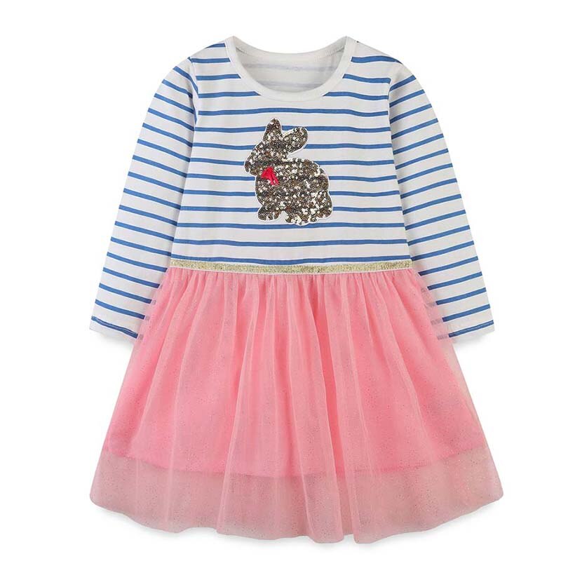 Vestido infantil feminino com manga comprida e desenhos animados