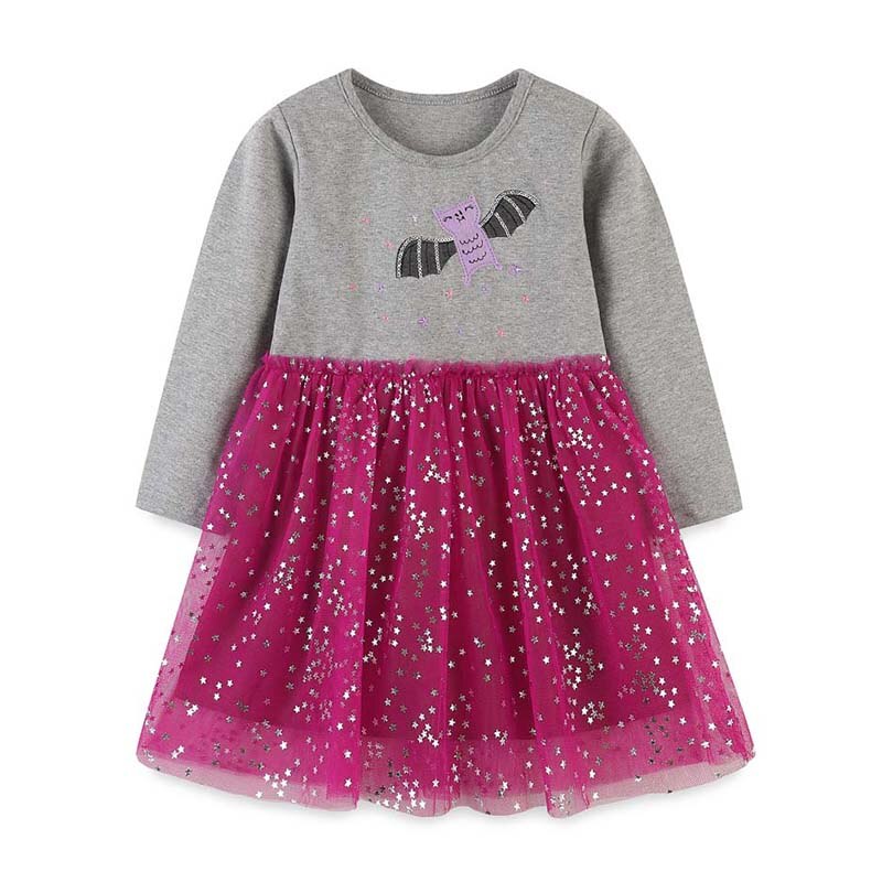 Vestido infantil feminino com manga comprida e desenhos animados