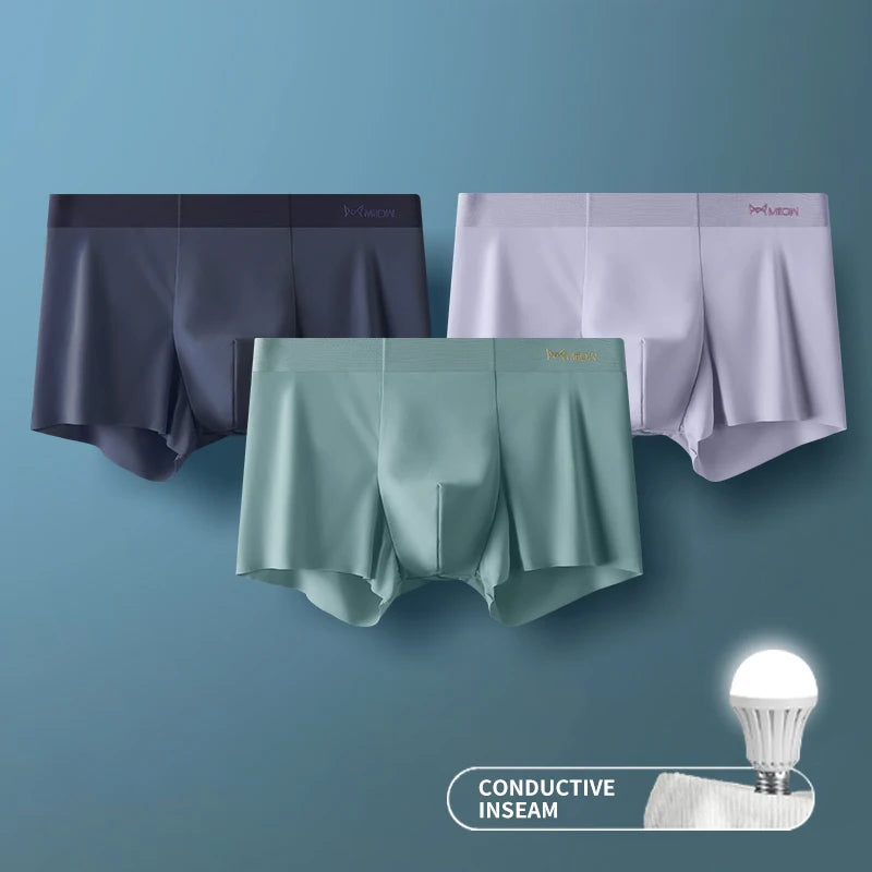 Conjunto de cuecas boxers masculinas MIIOW com 3 peças em nylon, elastano e fibra de metal antiestático