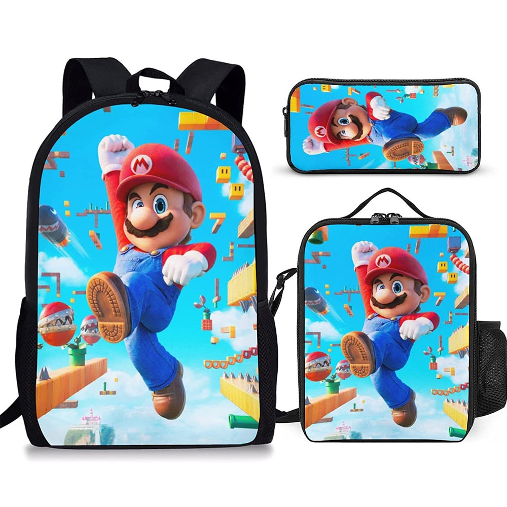 Kit escolar do Super Mario 3 peças Estojo + Bolsa + Mochila