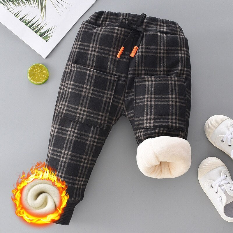 Calça infantil masculina com cintura elástica e velo acolchoado