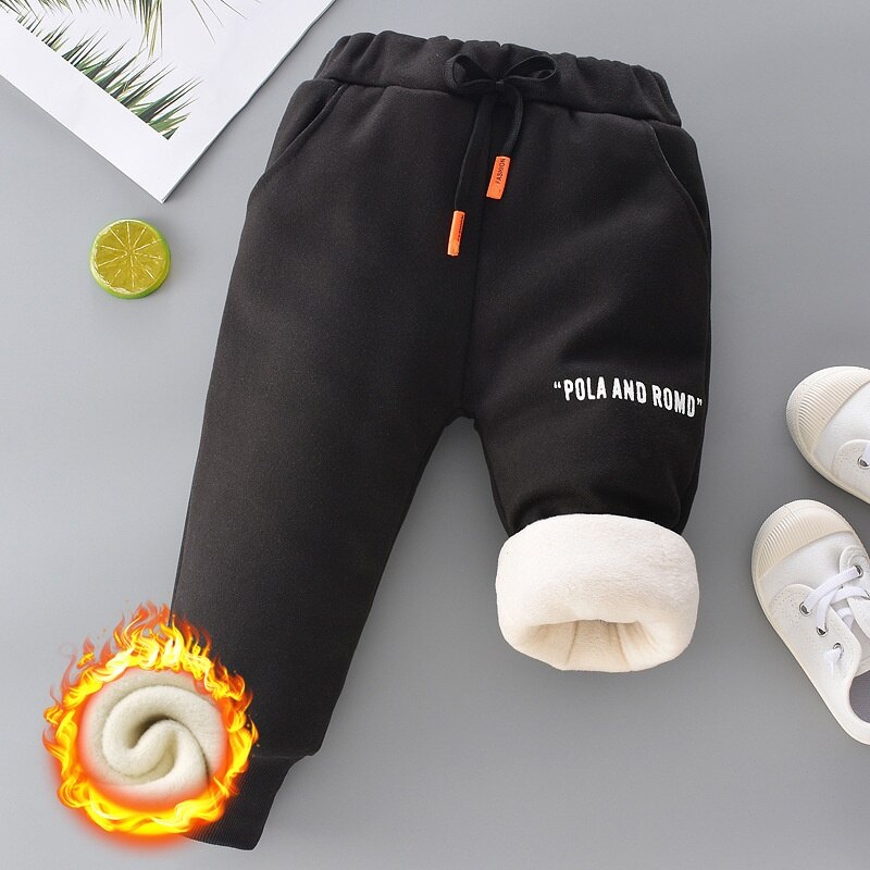 Calça infantil masculina com cintura elástica e velo acolchoado