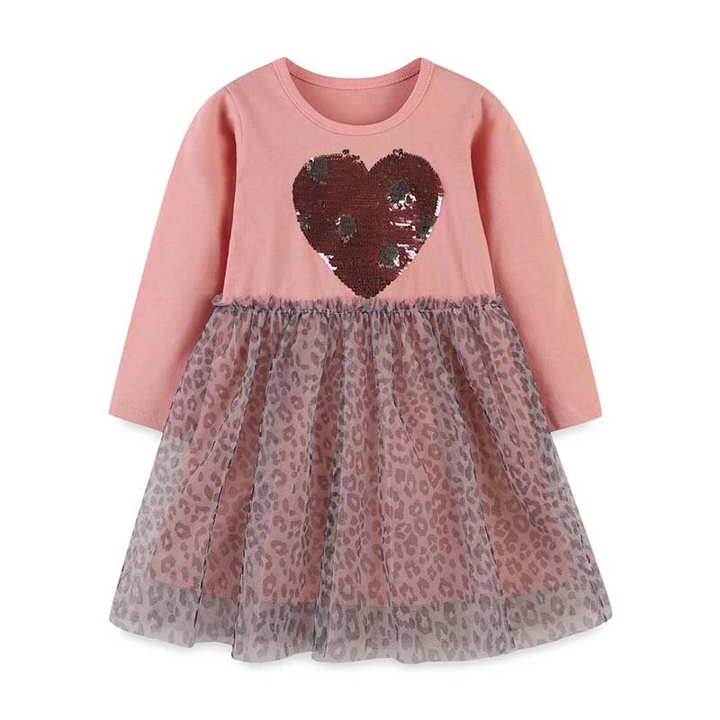 Vestido infantil feminino com manga comprida e desenhos animados