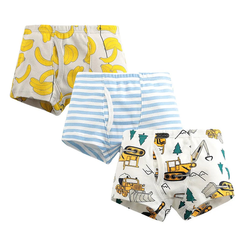 Kit de cuecas boxers infantis de desenhos animados com 3 unidades  1-12 anos