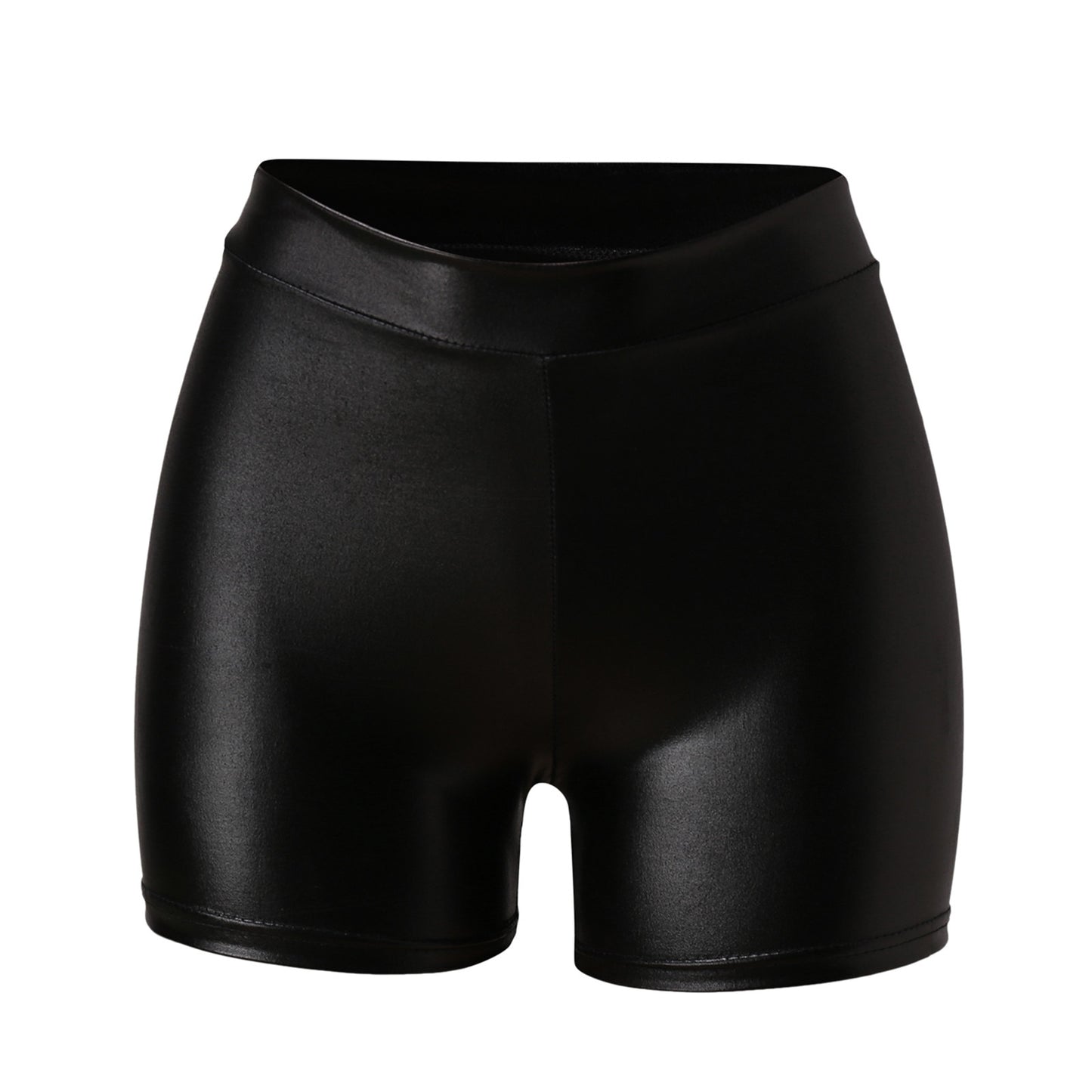 Short de couro sintético feminino fitness com cintura alta