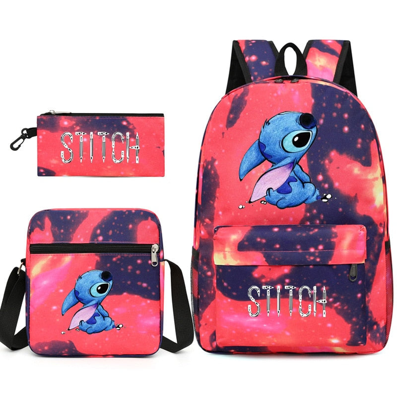 Kit escolar stitch infantil com 3 peças estojo+mochila+bolsa