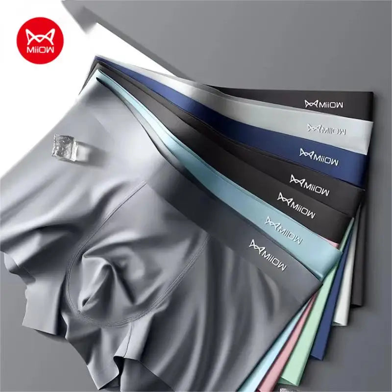 Conjunto de cuecas boxers masculinas MIIOW com 3 peças em nylon, elastano e fibra de metal antiestático