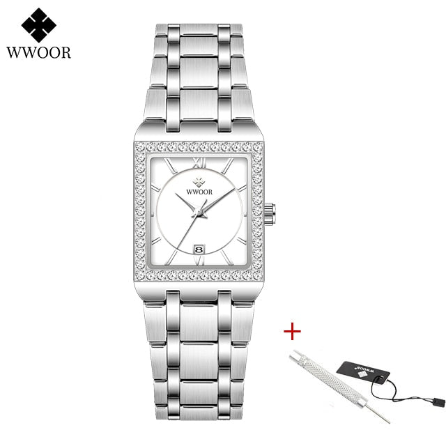 Relógio de pulso feminino quadrado de luxo simples