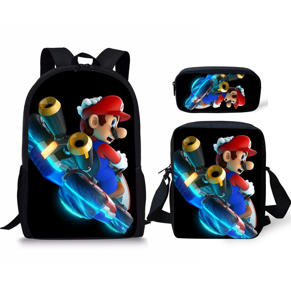 Kit escolar do Super Mario 3 peças Estojo + Bolsa + Mochila