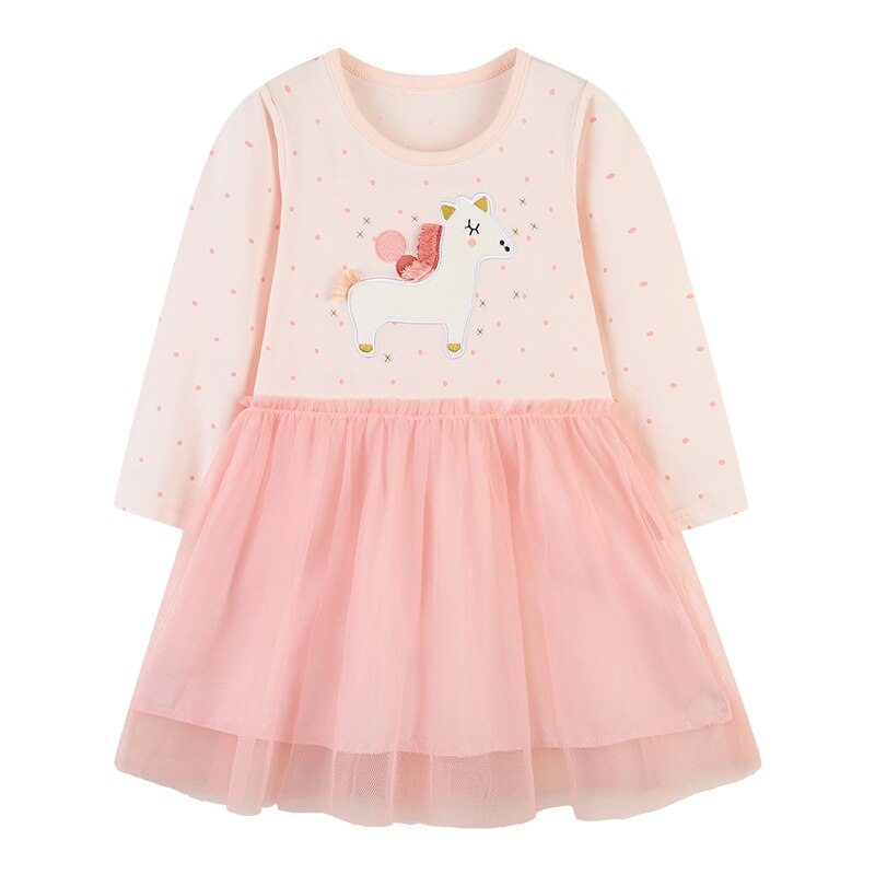 Vestido infantil feminino com manga comprida e desenhos animados