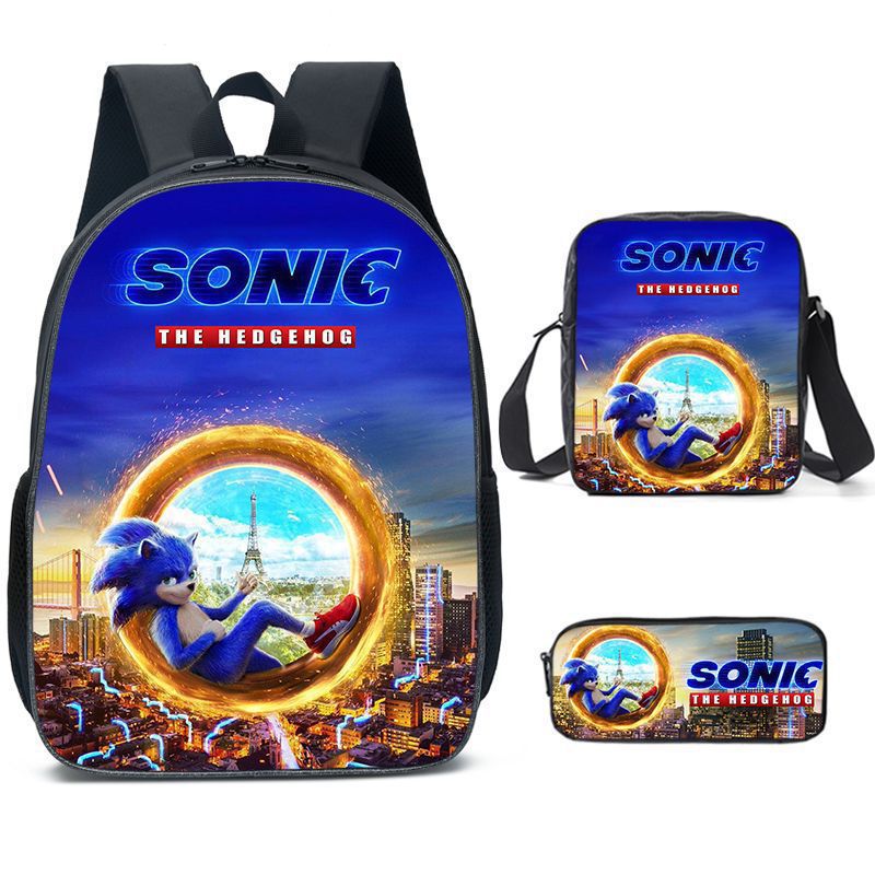 Kit escolar infantil do Sonic 3 peças bolsa+mochila+estojo