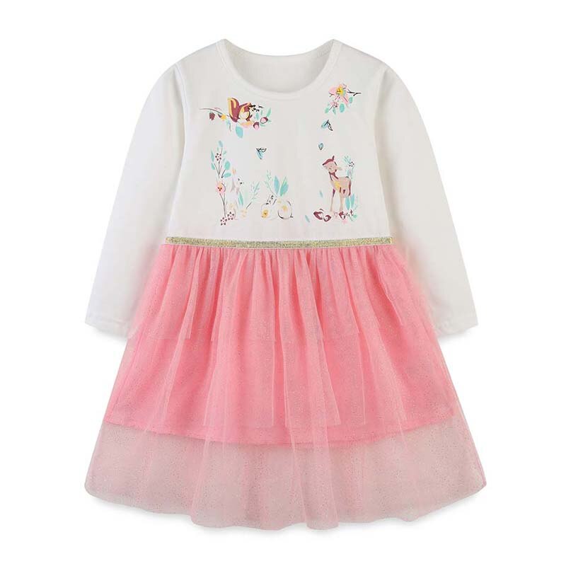 Vestido infantil feminino com manga comprida e desenhos animados