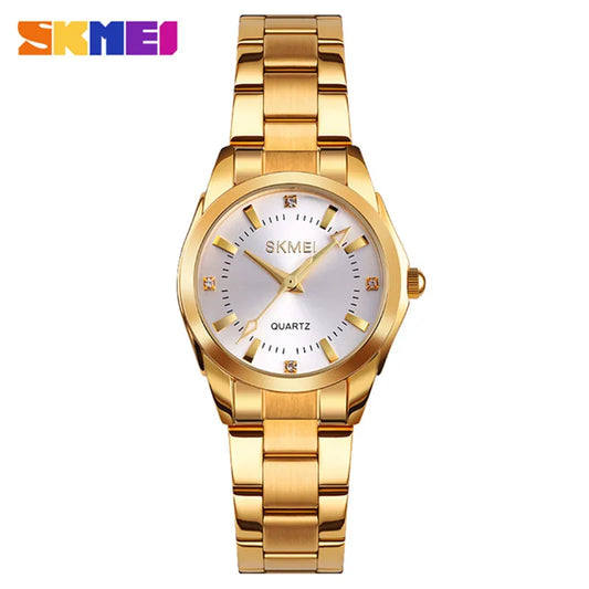 Relógio de pulso feminino SKMEI 1620 com pulseira de aço fina à prova d'água