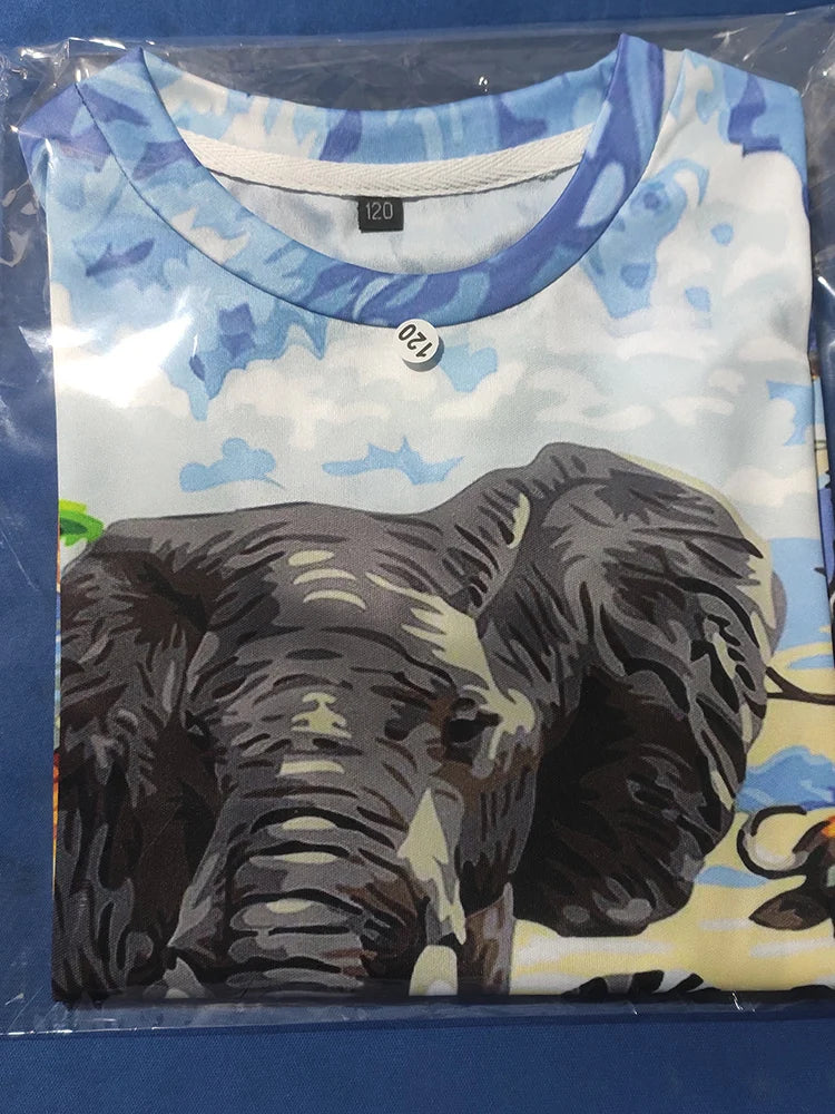 Camiseta para meninos com estampa de dinossauro de manga curta casual 3-14 anos