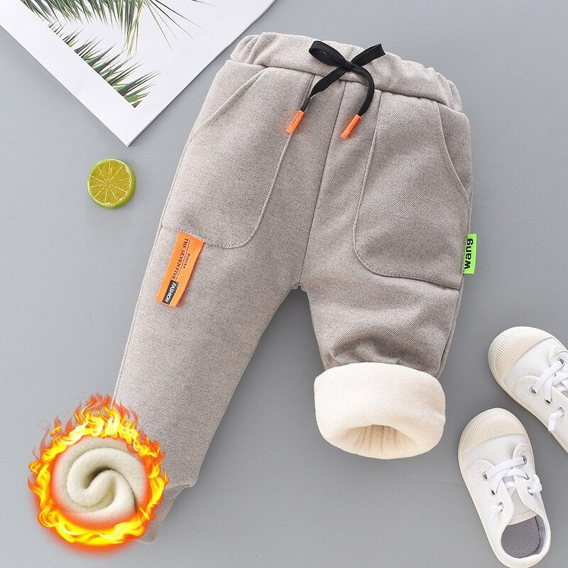 Calça infantil masculina com cintura elástica e velo acolchoado