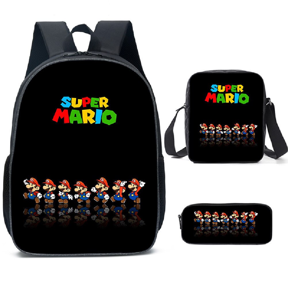 Kit escolar infantil do anime Super Mario com 3 peças bolsa +lancheira + estojo