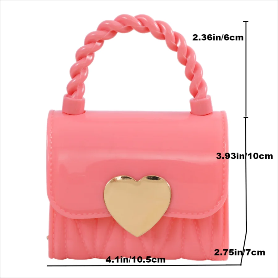 Mini bolsa de ombro fashion com fecho de coração para meninas 4-12 anos