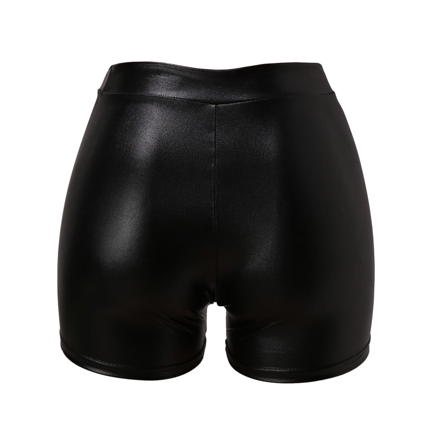 Short de couro sintético feminino fitness com cintura alta