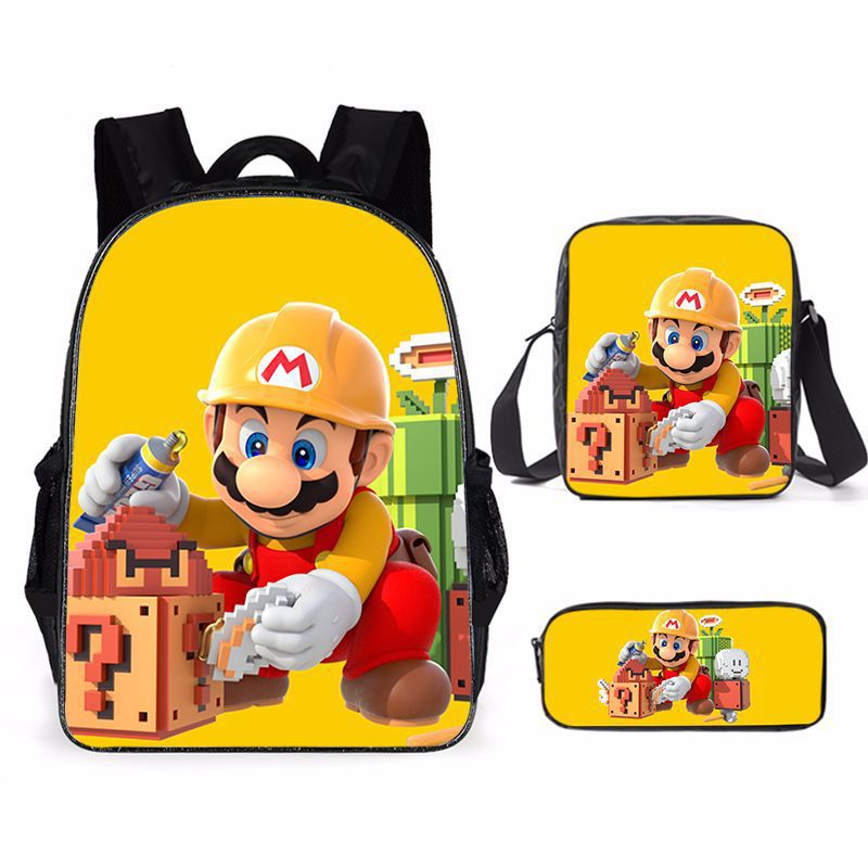 Kit escolar do Super Mario 3 peças Estojo + Bolsa + Mochila