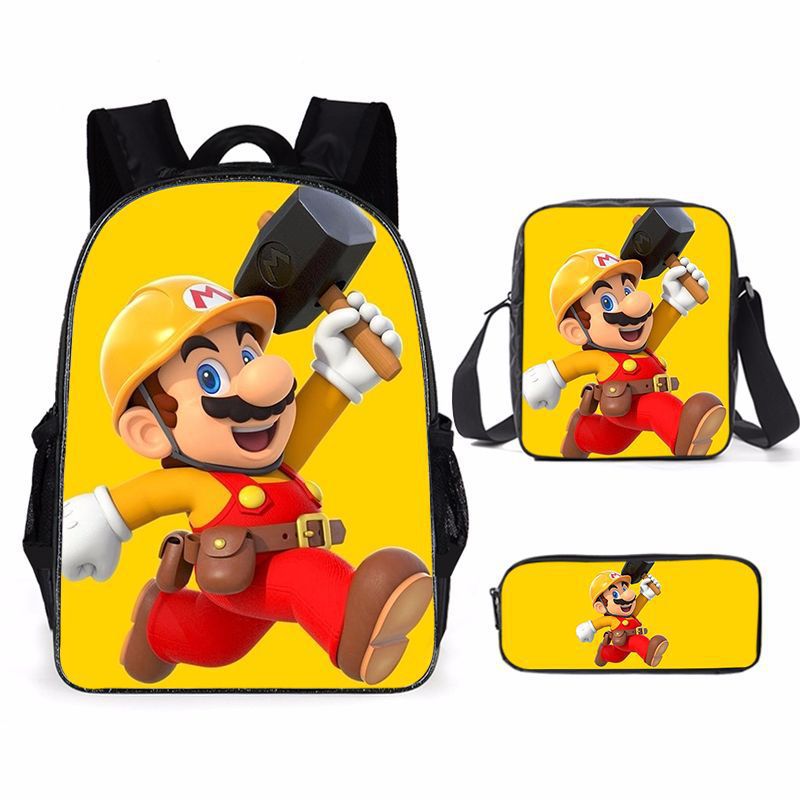 Kit escolar do Super Mario 3 peças Estojo + Bolsa + Mochila