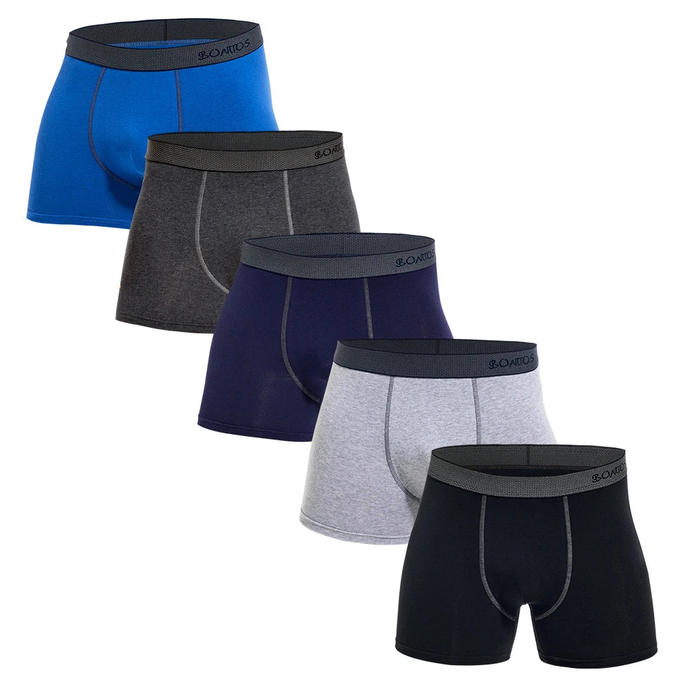 Conjunto com 5 peças de cuecas boxers masculinas em algodão e spandex