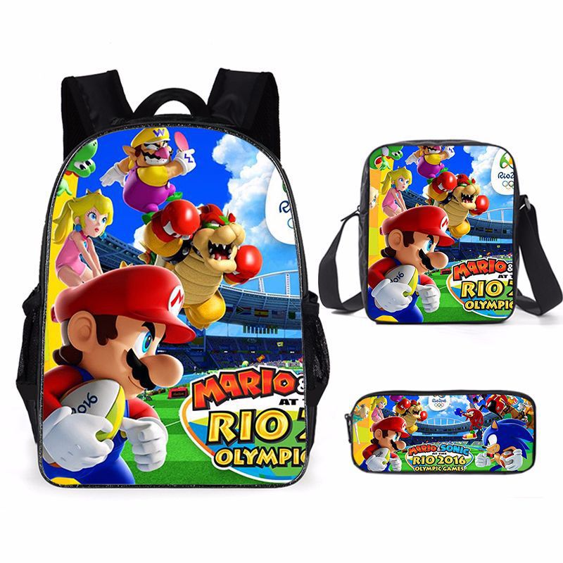 Kit escolar do Super Mario 3 peças Estojo + Bolsa + Mochila