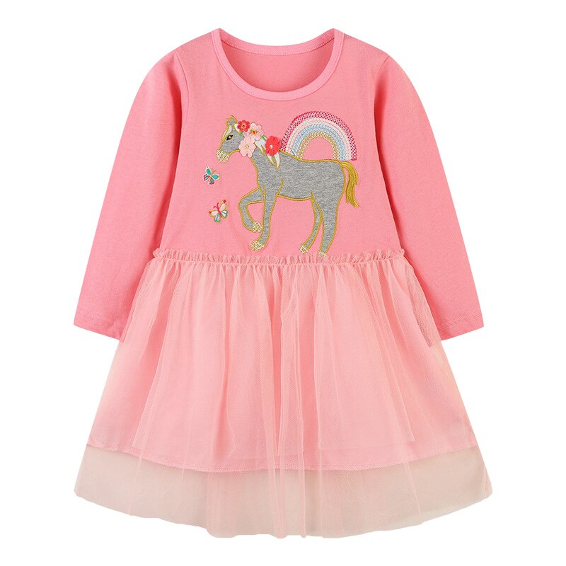 Vestido infantil feminino com manga comprida e desenhos animados