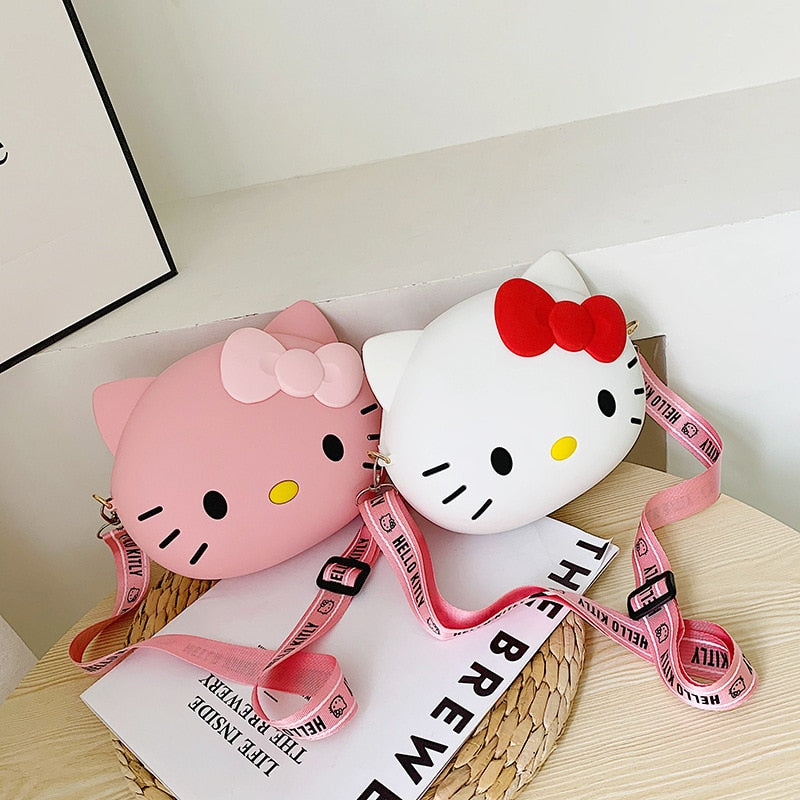 Mini bolsa infantil de ombro Hello Kitty de silicone à prova d'água