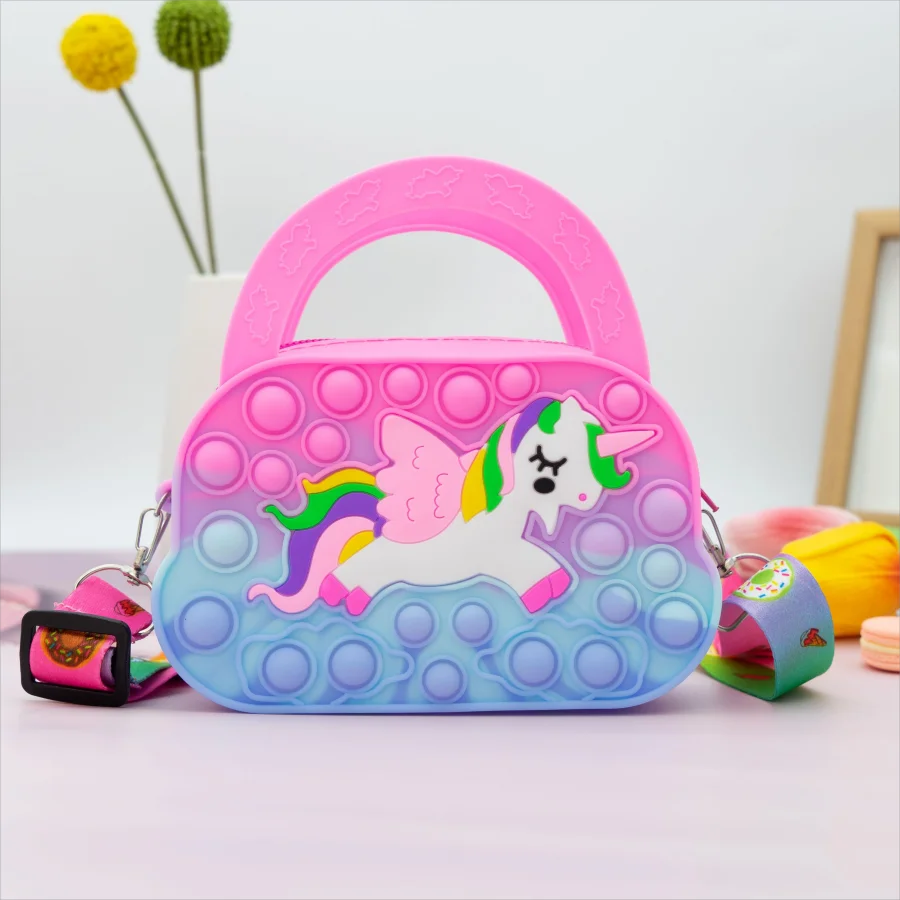 Bolsa de ombro em silicone para meninas com desenho de unicórnio