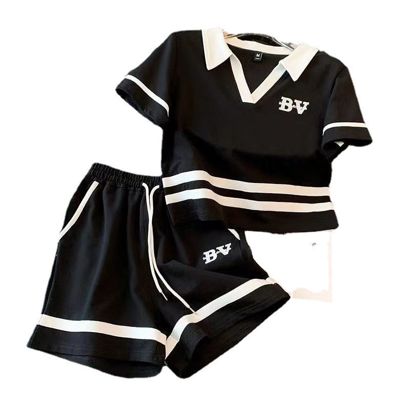 Conjunto feminino infantil de 2 peças camiseta polo +shorts