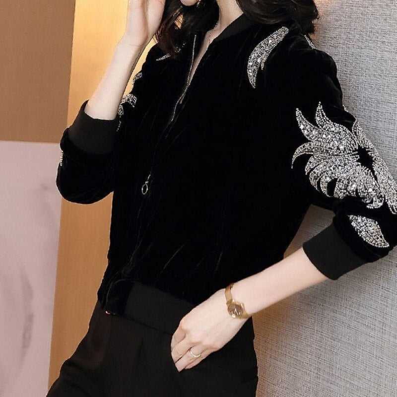Jaqueta  feminina com lantejoula e designer de luxo