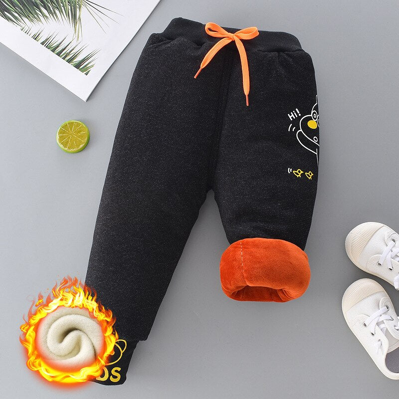 Calça infantil masculina com cintura elástica e velo acolchoado