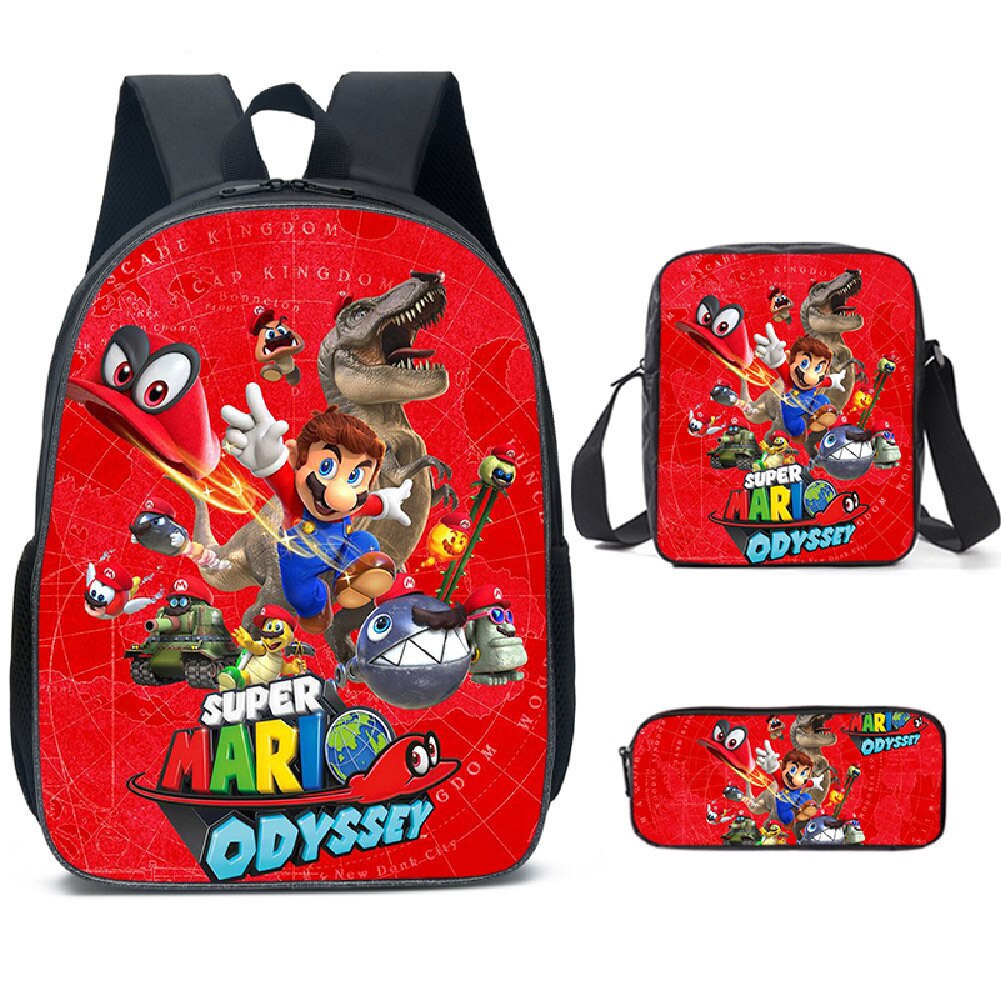 Kit escolar infantil do anime Super Mario com 3 peças bolsa +lancheira + estojo